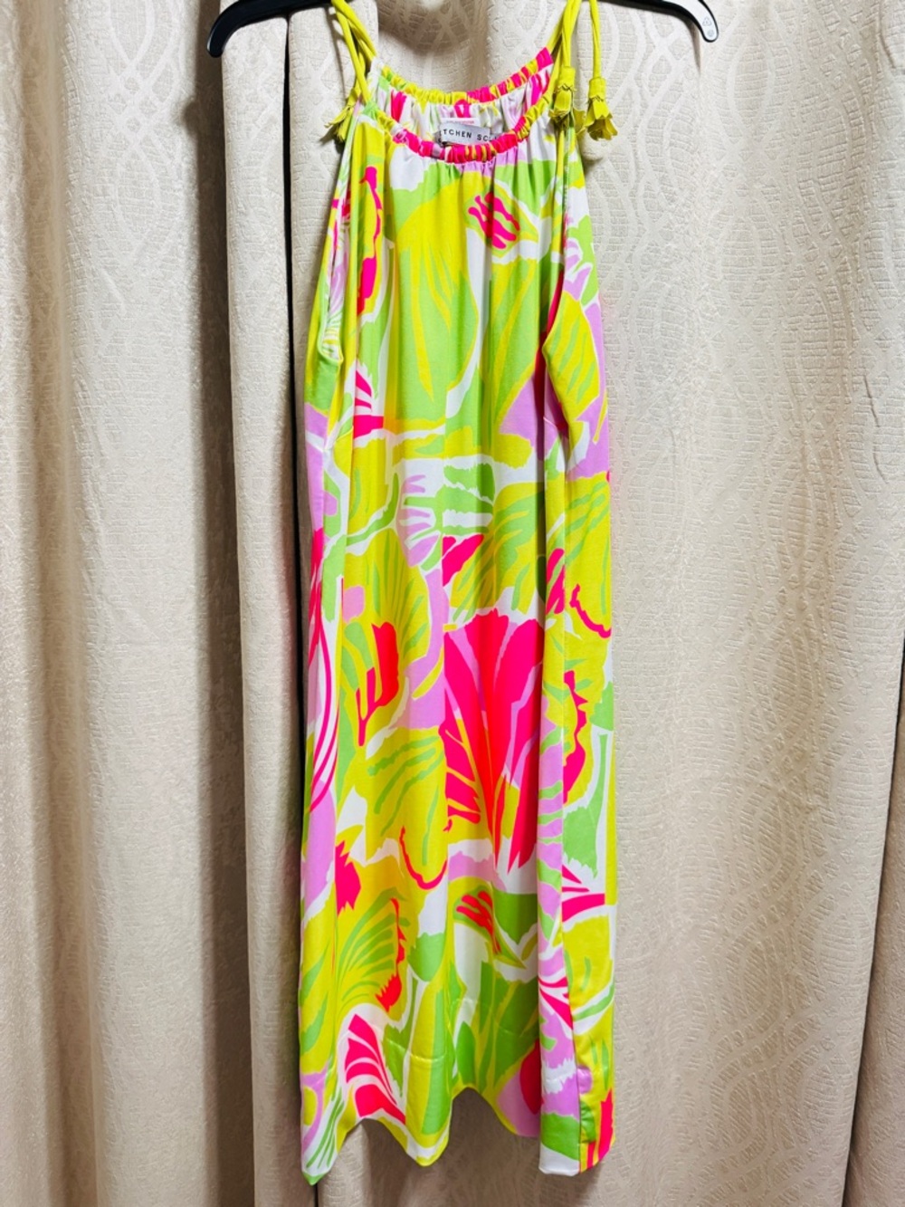 Gretchen Scott Designs Neon Pink & Lime Green Halter Maxi Dress
